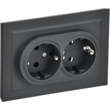 Розетка с/у 2x2P+Е 16A, IP20, в сборе, IEK BRITE [BR-R21-16-K53-F] графит