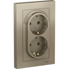 Розетка с/у 2x2P+Е 16A, IP20, в сборе, Schneider Electric ATLASDESIGN [ATN000524][6] шампань
