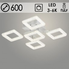 Люстра LED  80W, ПДУ 3000-6000K, пластик, 600*600*190, Росток [6649/5AC WH+CR] белый/хром