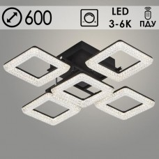 Люстра LED  80W, ПДУ 3000-6000K, пластик, 600*600*190, Росток [6649/5C BK+CR] черный/хром