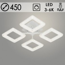 Люстра LED  64W, ПДУ 3000-6000K, пластик, 450*450*140, Росток [6646/4AC WH+CR] белый/хром