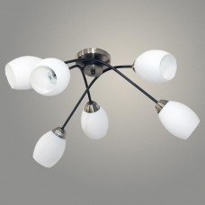 Люстра потолочная 6*E27*60W, стекло, 590*630*220, планка, Росток [N4882/6 COF+FGD] черный/белый