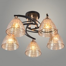 Люстра потолочная 5*E27*60W, стекло, 580*580*270, планка, Росток [XA1275B/5 BK+FGD] черный, золото