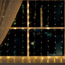 Гирлянда Занавес 1*1м, серебр., LED-100-12V, фиксинг, ТЕПЛЫЙ БЕЛЫЙ, Luazon [5206153]