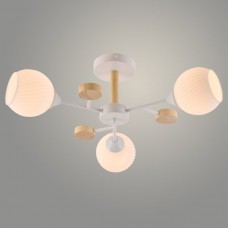 Люстра потолочная 3*E27*60W, стекло, 610*610*220, планка, Росток [XA1580/3 WH+WOOD] белый/дерево
