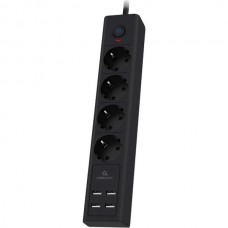 Сетевой фильтр  2м, 4 розетки, 16А/2500Вт, 3x1.5, 4хUSB, Cablexpert Exnovo [EXN-4-U4-B-2] чёрный