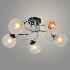 Люстра потолочная 5*E27*40W, стекло, 600*600*230, планка, Росток [29057/5 CH+BK] черный/хром