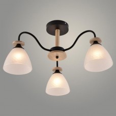 Люстра потолочная 3*E27*60W, стекло, 565*565*300, планка, Росток [XA1503/3 BK+WOOD] белый/черный/дер