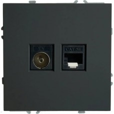 Розетка с/у TV + RJ45 IP20, STEKKER Эмили [RST00-5106-05][12] черный уголь soft touch