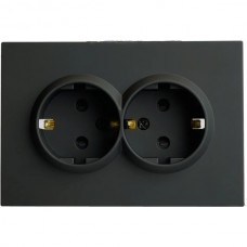 Розетка с/у 2x2P+E 16A, IP20, со шторками, STEKKER Эмили [RST16-5114-05] черный уголь soft touch
