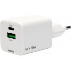 Зарядное устройство Cablexpert, 30Вт GaN, 3А, QC4.0/PD, 1xUSB, 1xType-C [MP3A-PC-63] белый