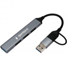 Концентратор USB 3.0 GEMBIRD UHB-C204, USB3.0, 3xUSB2.0, OTG, кабель Type-C+USB 10см