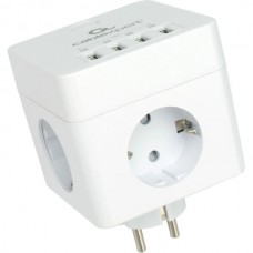 Разветвитель 4 розетки с заземлением, 16А/4000Вт, 1xType-C PD, 3хUSB, Cablexpert Cube [CUBE-4] белый