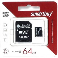 Карта памяти Micro SDXC 64Gb SmartBuy Class 10 UHS-1 с адаптером