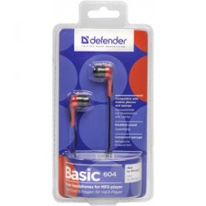 Наушники Defender Basic-604, вкладыши вакуумные, red, 1.1м [63605]