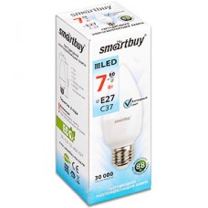 Лампа LED E27/C37 свеча,  7W, 4000K, 550Лм, Smartbuy [SBL-C37-07-40K-E27]