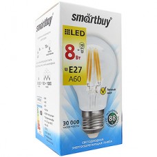 Лампа LED E27/A60 груша,  8W, FILAMENT, 3000K, 750Лм, Smartbuy [SBL-A60F-8-30K-E27]