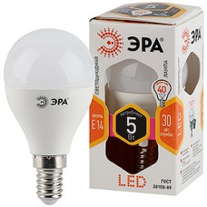 Лампа LED E14/P45 шар,  5W, 2700K, 400Лм, ЭРА [LED smd P45-5W-827-E14]
