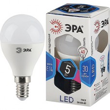 Лампа LED E14/P45 шар,  5W, 4000K, 420Лм, ЭРА [LED smd P45-5W-840-E14]