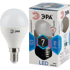 Лампа LED E14/P45 шар,  7W, 4000K, 560Лм, ЭРА [LED smd P45-7W-840-E14]