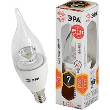 Лампа LED E14/BXS свеча на ветру,  7W, 2700K, 560Лм, ЭРА [LED BXS-7W-827-E14-Clear]