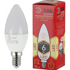 Лампа LED E14/B35 свеча,  6W, 2700K, 480Лм, ЭРА [LED smd B35-6W-827-E14 ECO]