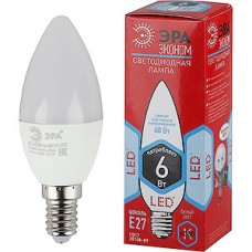 Лампа LED E14/B35 свеча,  6W, 4000K, 480Лм, ЭРА [LED smd B35-6W-840-E14 ECO]