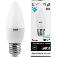 Лампа LED Gauss Elementary E27/C37 свеча, 8W, 4100K, 540Лм [33228]