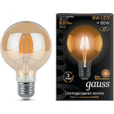 Лампа LED Gauss E27/G95 шар, 6W, FILAMENT GOLDEN, 2400K, 550Лм [105802006]