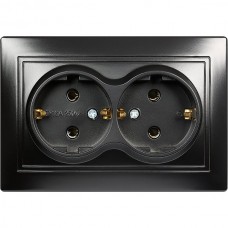 Розетка с/у 2x2P+E 16A, IP20, SmartBuy Венера [SBE-01b-16-S2-Z-c] черный керамика