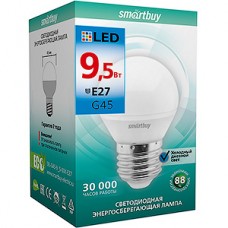 Лампа LED E27/G45 шар,  9.5W, 6000K, 760Лм, Smartbuy [SBL-G45-9_5-60K-E27]