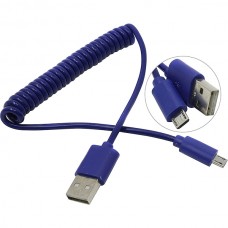 Кабель USB - microUSB, 1.0м, SmartBuy [iK-12sp blue] спиральный, синий