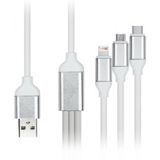 Кабель USB - Lightning + microUSB + Type-C, 1.2м, SmartBuy [iK-312QBOMB white] белый