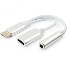 Переходник USB Type-C - Jack3.5(F)+Type-C(F), Cablexpert [CCA-UC3.5F-02-W] белый