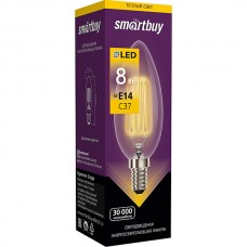 Лампа LED Smartbuy E14/C37 свеча,  8W, FILAMENT, 3000K, 750Лм [SBL-C37F-8-30K-E14]