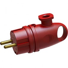 Вилка с заземлением каучуковая IP44 угловая с кольцом, 16А [В16-002] красная