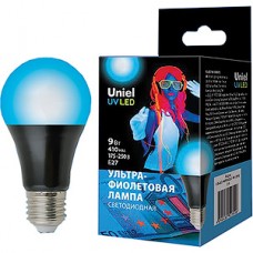 Лампа LED Uniel E27/A60 груша,  9W, ультрафиолетовая для дискотек [LED-A60-9W/UVAD/E27/FR PLZ07BK]