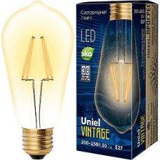 Лампа LED E27/ST64 Эдисон,  5W, FILAMENT GOLD, 2700K, 450Лм, Uniel [LED-ST64-5W/GOLDEN/E27 GLV22GO]