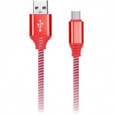Кабель USB - Type-C, 1.0м, 2А, SmartBuy [iK-3112NS red] в нейлон. оплетке Socks, красный