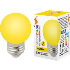 Лампа LED декоративная VOLPE, E27/G45 шар, 1W, желтая [LED-G45-1W/YELLOW/E27/FR/С]
