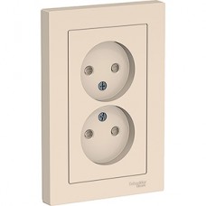 Розетка с/у 2x2P 16A, IP20, со шторк., в сборе, Schneider Electric ATLASDESIGN [ATN000222] бежевый