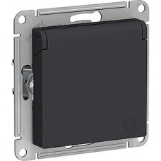 Розетка с/у 2P+E 16A, IP20, со шторками/крышкой, Schneider Electric ATLASDESIGN [ATN001046] карбон