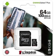 Карта памяти Micro SDXC 64Gb Kingston Class 10 с адаптером UHS-I 100MB/s [SDCS2/64GB]