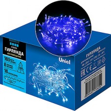 Гирлянда Нить 10м, прозр., 100LED, 8 режимов, СИНИЙ, Uniel [ULD-S1000-100/DTA BLUE IP20]