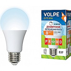 Лампа LED E27/A60 груша,  8W, 4500K, 650Лм, VOLPE [LED-A60-8W/NW/E27/FR/DIM/O] диммируемая