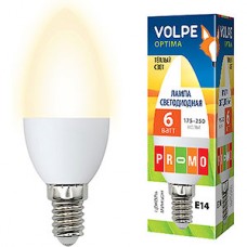 Лампа LED VOLPE E14/C37 свеча,  6W, матовая, 3000K, 450Лм [LED-C37-6W/WW/E14/FR/O]
