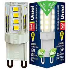Лампа LED G9, 3W/220В, 3000K, 255Лм, Uniel [LED-JCD-3W/3000K/G9/CL GLZ09TR]