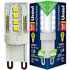 Лампа LED G9, 3W/220В, 4000K, 255Лм, Uniel [LED-JCD-3W/4000K/G9/CL GLZ09TR]