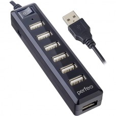 Концентратор USB 2.0 Perfeo PF-VI-H034, 7 порта, Black