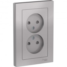 Розетка с/у 2x2P 16A, IP20, со шторк., в сборе, Schneider Electric ATLASDESIGN [ATN000322] алюминий